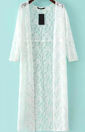 Romwe Lace Hollow Long White Top