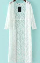 Romwe Lace Hollow Long White Top