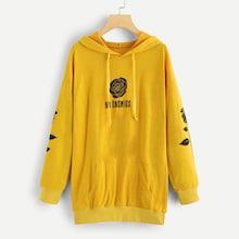 Romwe Rose Print Pocket Detail Drop Shoulder Hoodie