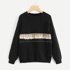 Romwe Beaded And Embroidery Front Sweater