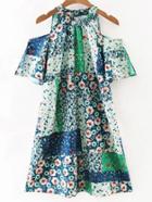 Romwe Multicolor Short Sleeve Cold Shoulder Print Dress