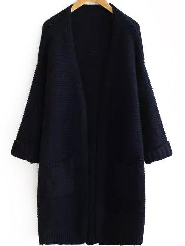 Romwe Long Sleeve Pockets Black Coat