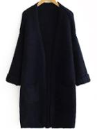 Romwe Long Sleeve Pockets Black Coat
