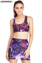 Romwe Leggings+ Alien & Galaxy Print Cropped Purple Tank Top