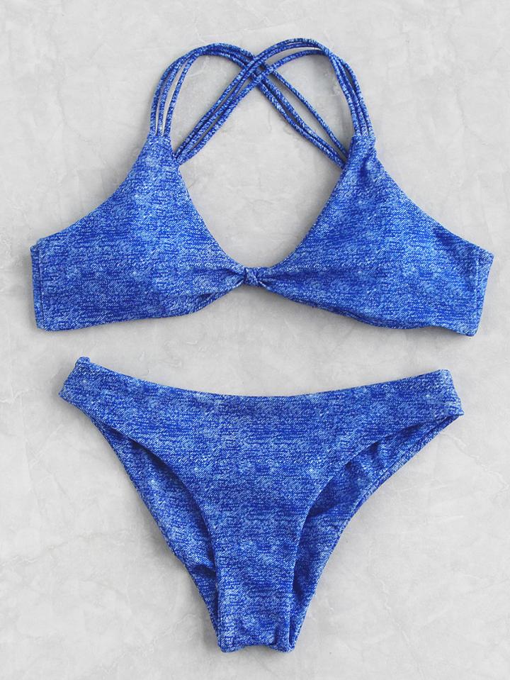Romwe Space Dye Strappy Bikini Set