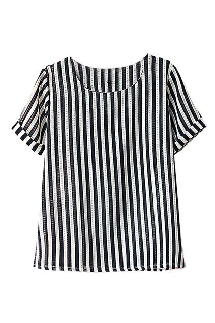 Romwe Romwe Vertical Striped Rolled-cuffs T-shirt