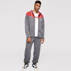 Romwe Men Cut And Sew Panel Zip Up Hoodie With Pants