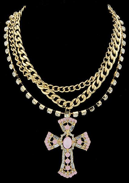 Romwe Gold Diamond Cross Chain Necklace