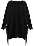 Romwe Black Dropped Shoulder Seam Fringe T-shirt