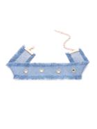 Romwe Blue Eyelet Denim Eyelash Fringe Wide Choker