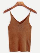 Romwe Brown Ribbed Knit Tight Cami Top