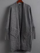 Romwe Grey Cable Knit Chunky Pockets Coat