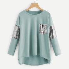 Romwe Contrast Sequin High Low Tee