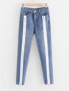 Romwe Contrast Zipper Tape Jeans