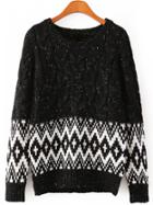 Romwe Black Geometric Cable Sweater