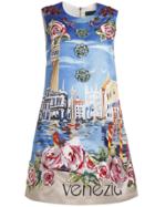 Romwe Blue Applique Pouf Print Beading Shift Dress