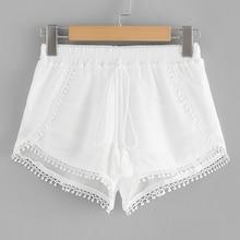 Romwe Plus Contrast Lace Tassel Knot Shorts