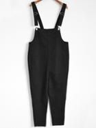 Romwe Dual Pocket Front Overall Pants - Black