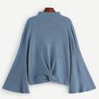 Romwe Solid Twist Flounce Sleeve Jumper