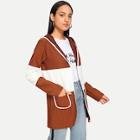 Romwe Hooded Color-block Ribbed Coat