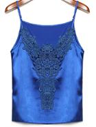 Romwe Spaghetti Strap Lace Crochet Blue Tank Top