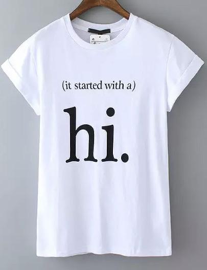 Romwe White Short Sleeve Hi Print T-shirt