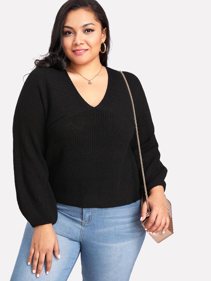 Romwe Lace Up Back Split Side Sweater