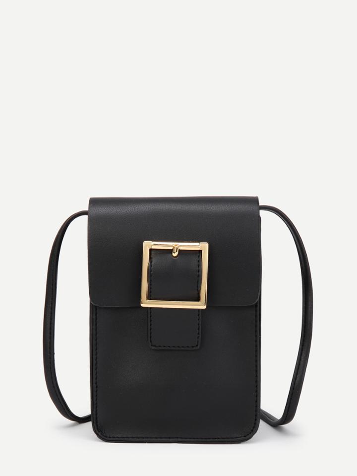 Romwe Metal Buckle Front Pu Cross Body Bag
