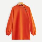 Romwe Keyhole Back Raglan Sleeve Neon Orange Pullover