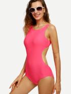 Romwe Pink Cutout One-piece Swimwear