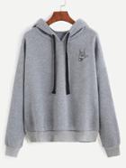 Romwe Grey Gesture Print Hooded Sweatshirt