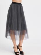 Romwe Grey Ruffle Hem Tulle Full Midi Skirt