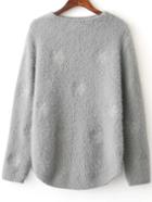 Romwe Grey Snow Pattern Curved Hem Sweater