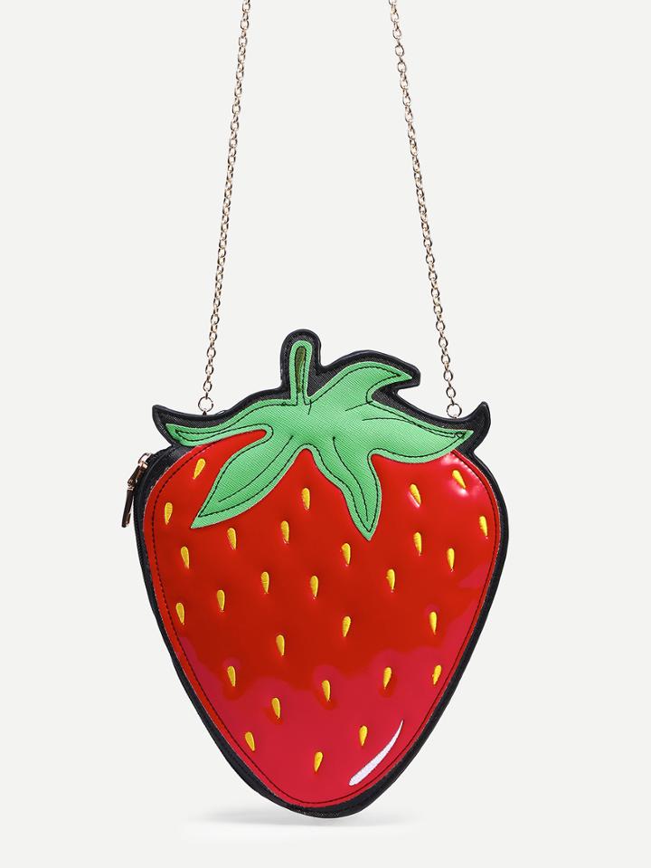 Romwe Red Strawberry Clutch With Chain