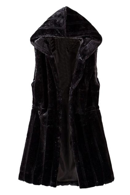 Romwe Sheer Black Drawstring Hoodied Vest