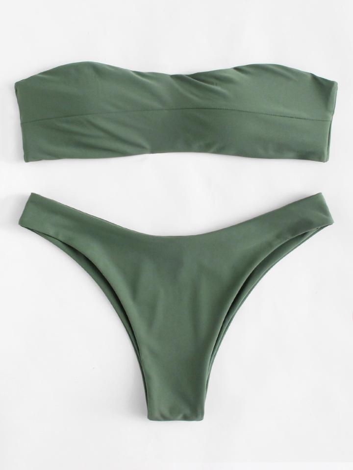 Romwe Tie Back Bandeau Bikini Set