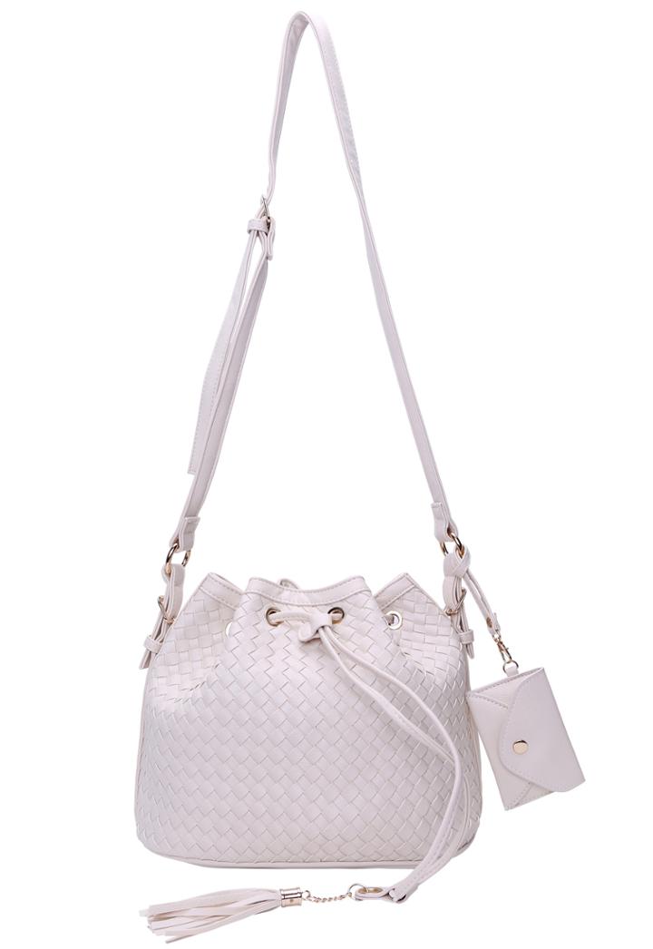 Romwe Beige Drawstring Pu Shoulder Bag With Wallet