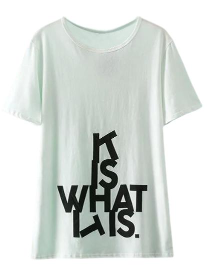 Romwe White Round Neck Letter Print Casual T-shirt