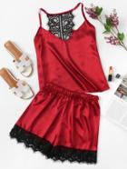 Romwe Lace Crochet Patchwork Cami Top With Shorts Set