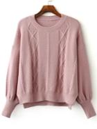 Romwe Pink Diamond Pattern Dolman Sleeve Dip Hem Sweater