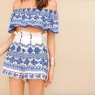 Romwe Paperbag Waist Mixed Print Shorts