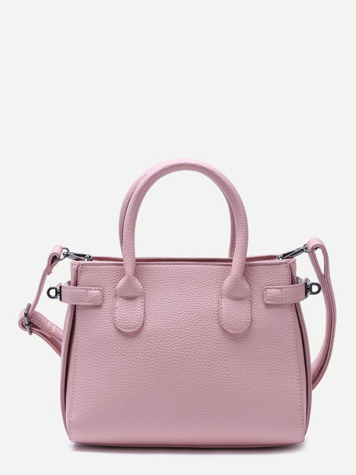 Romwe Pink Pu Zipper Closure Handbag With Strap