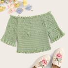 Romwe Solid Shirred Frill Trim Blouse