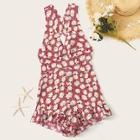 Romwe Daisy Print Surplice Neck Crisscross Back Romper