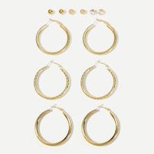 Romwe Plain Hoop & Stud Earrings 6pairs