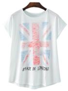 Romwe White Short Sleeve Letters Print Casual T-shirt