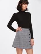 Romwe Buttoned Plaid Wrap Skirt