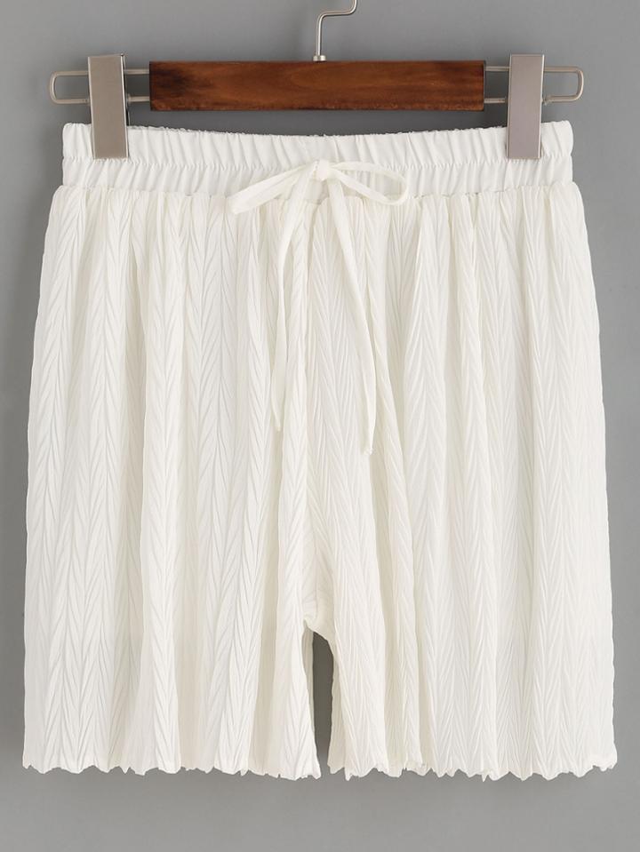 Romwe White Drawstring Waist Textured Shorts