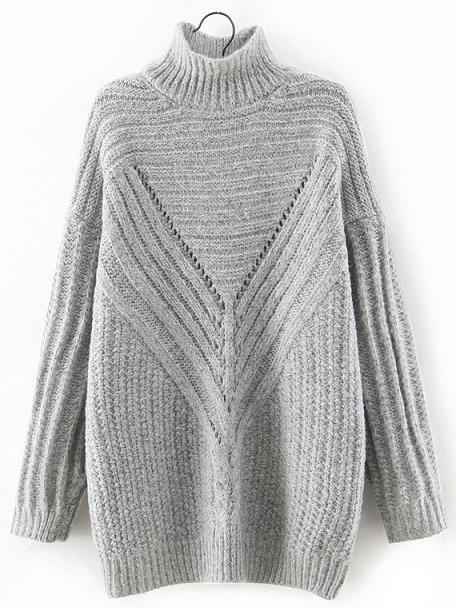 Romwe Turtleneck Ribbed Long Grey Sweater