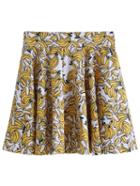 Romwe Banana Print Pleated Skirt